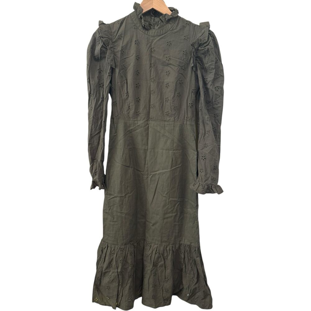 Tuckernuck HYACINTH HOUSE Regina Ruffle Midi Dress Olive Green Size S - Picture 5 of 14